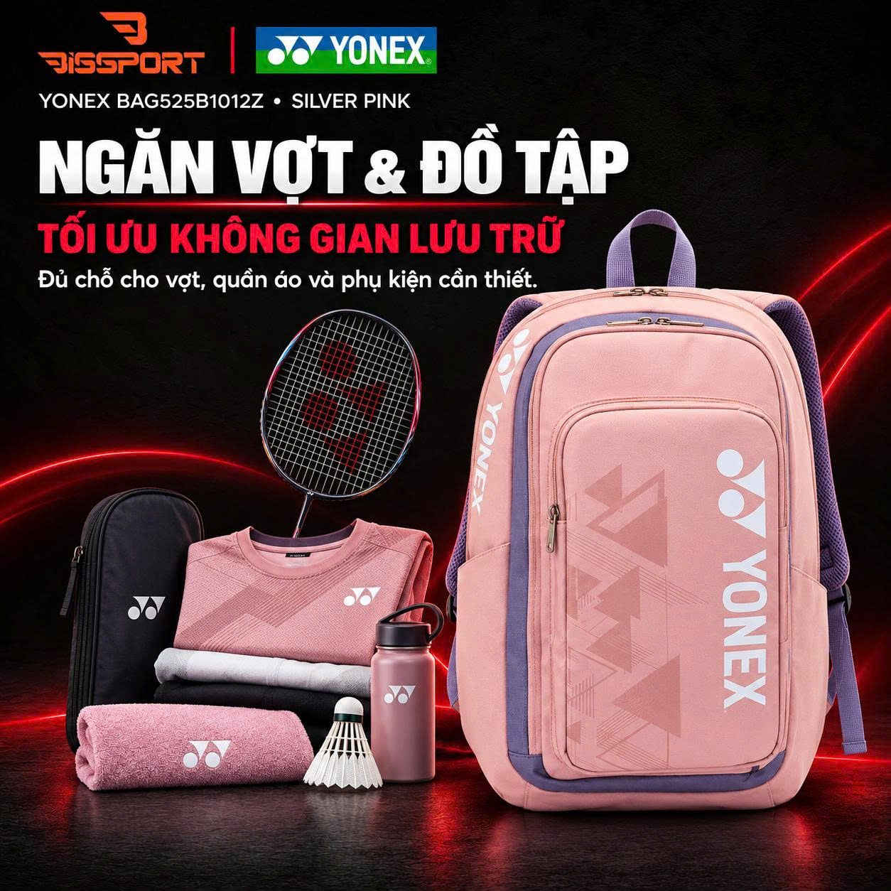 Balo Cầu Lông Yonex BAG525B1012Z SILVER PINK Chính Hãng - Tiện Dụng - Bền Bỉ - Chắc Chắn - Nhẹ - Đa Năng